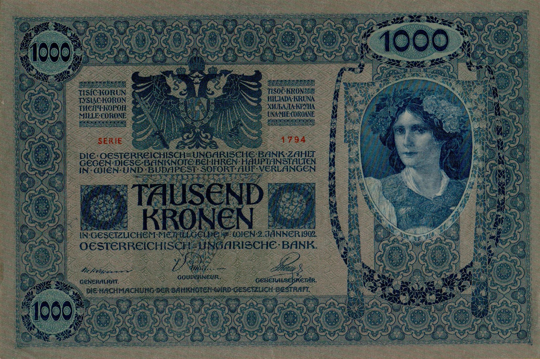 Austria 1000 1919 aUNC P-59 [Low Serial# 00650 && 00002]